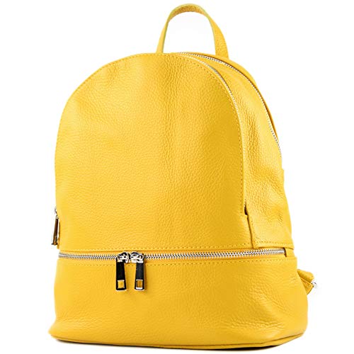 Mochila de cuero amarillo brillante para mujeres Modamoda