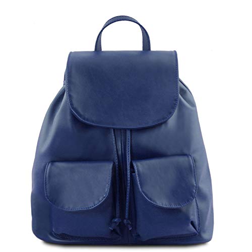 Mochila de cuero azul marino para mujeres de la Toscana