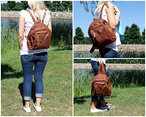 Mochila de cuero Leconi marrón para mujeres, de tamaño perfecto para el uso diario.