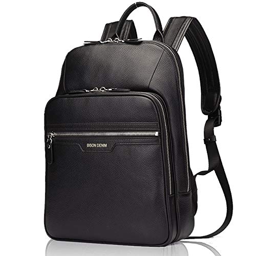 Mochila masculina de cuero negro para llevar el ordenador 