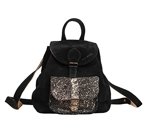 Mochila de cuero negro y dorado para mujeres, al estilo de Paul y Marius