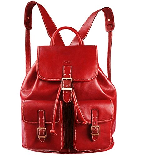 Mochila de cuero rojo para mujer de Katana con bolsillos retro