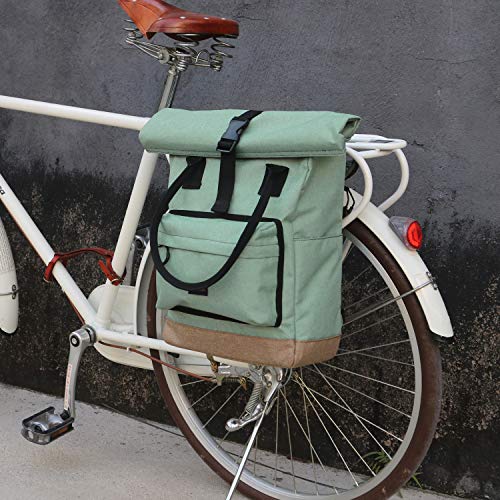 Mochila de lona impermeable con asas que se pueden enganchar a la bicicleta, azul grisáceo, estilo retro impermeable, con compartimento para el ordenador