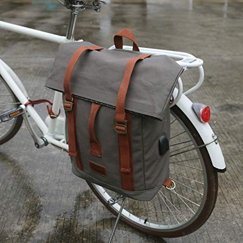 Mochila de lona impermeable que se sujeta a la bicicleta, gris y espíritu retro impermeable, con compartimento para el ordenador