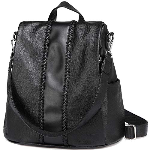 Mochila elegante y femenina de cuero negro para llevarla al hombro o casualmente en la espalda.