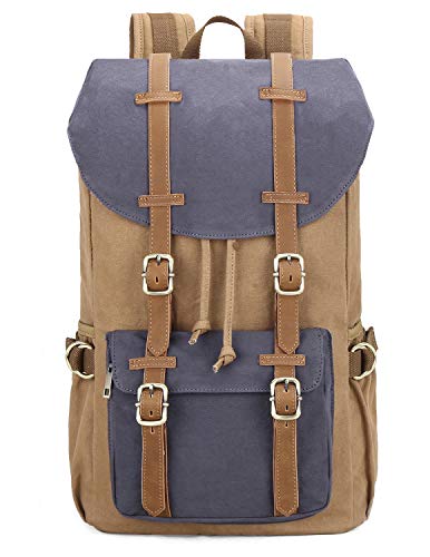 Mochila Evervanz en cuero y lona bicolor marrón y gris azulado