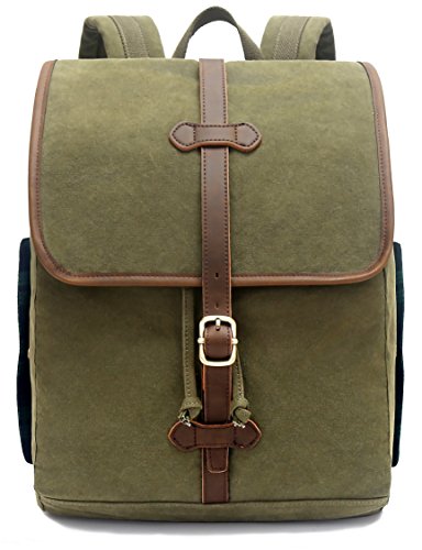 Mochila Evervanz verde, de cuero y algodón con compartimento para el portátil