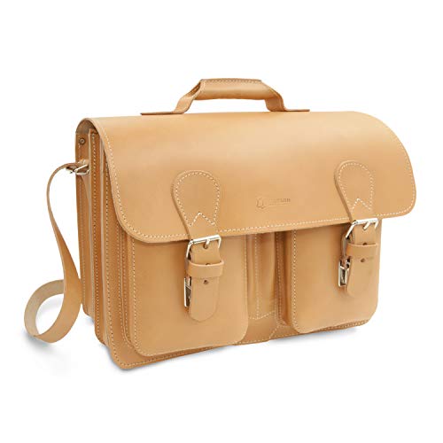 Mochila Maletín de piel color crema Thielemann con bandolera para maestro o maestra