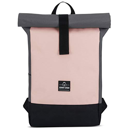 Mochila rosa y urbana de cuero vegan y tela reciclada con compartimiento ordenador Johnny Urban