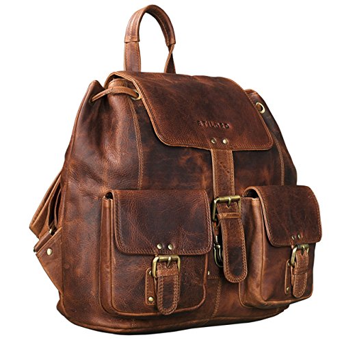 Mochila vintage de cuero marrón Stilord para mujeres