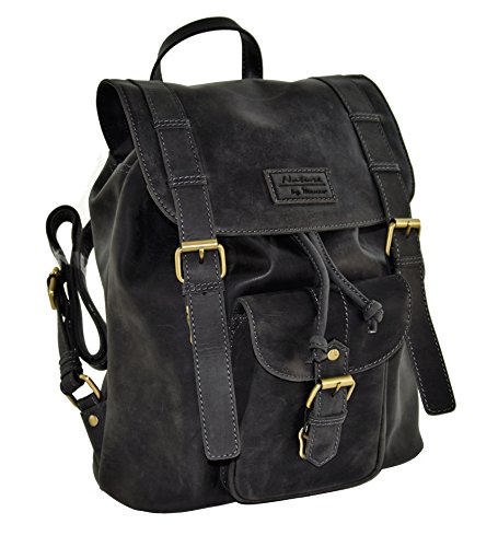 Mochila vintage de cuero negro para mujeres Menzo