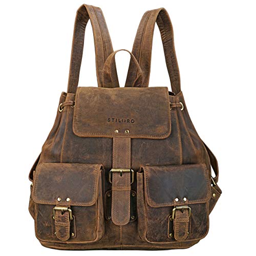 Mochila vintage de cuero para mujeres Stilord Larissa para un portátil de 13.3".