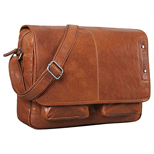 Original bolso de cuero marrón para mujeres con compartimento ordenador