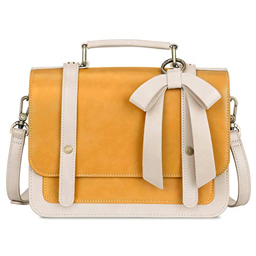 Original y colorido bolso satchel retro Ecosusi amarillo y blanco