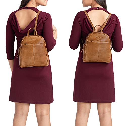 Pequeña mochila de cuero marrón original para mujer Stilord