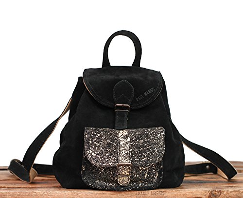 Pequeña mochila de cuero negro y oroPaul y Marius