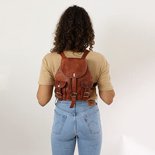 Pequeña mochila de cuero vintage marrón original para  mujer Gusti