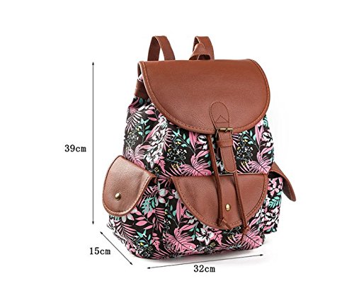 Pequeña mochila elegante y bohemia para mujeres en cuero y lienzo con original estampado floral