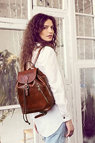 La mochila para mujer Time Resistance de cuero coñac natural, original y chic