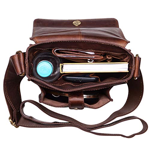 Pequeño bolso mensajero estilo vintage de cuero marrón para hombre Stilord