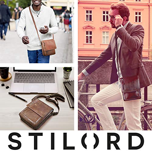 Pequeño bolso mensajero estilo vintage de cuero marrón para hombre Stilord