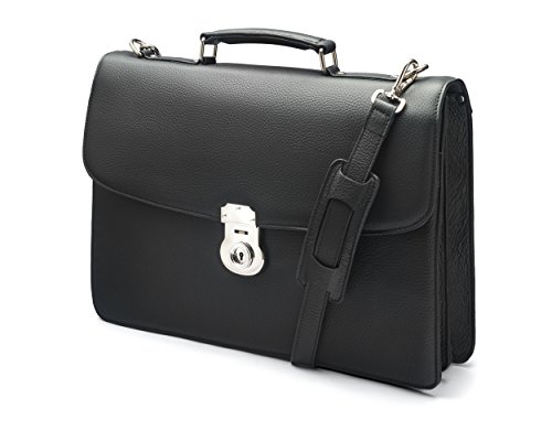 SageBrown 2 Gusset Full Grain Black Leather Briefcase, SageBrown