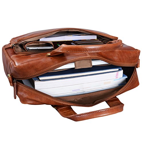 Bolso para portátil con correa de hombro en cuero marrón coñac marca Stilord