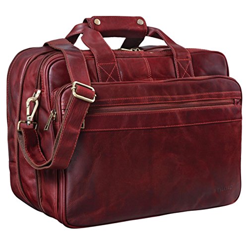 El maletín de cuero rojo oscuro para portátil marca Stilord con bandolera